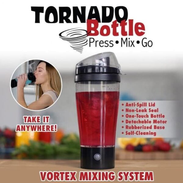The quick and entertaining method of blending a beverage is the tornado bottle USB Rechargeable Vortex mixer. 20 oz./600 ml in volume. Perfect for usage daily at work and school or by athletes or gym attendees. No more fretting, shaking, and stirring nonstop! Powerful built-in mixer capable of mixing drinks automatically at the push of a button. With food-grade materials, leakproof. A Tornado is automatically spun up inside to perfectly combine any hot or cold beverage. Its outstanding construction is incredibly quiet, and its robust mixing tool creates any drink quickly and easily! No more tripping and fumbling, shaking that causes weary arms, watery beverages that are lumpy, or sloppy stirring spoons or spools.