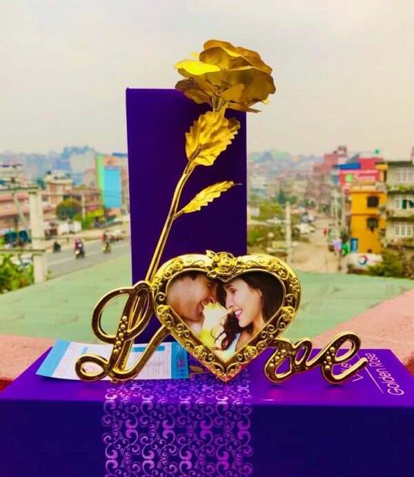24K Golden Dipped Rose with Love Stand, Gift Box and Carry Bag with Love Stand