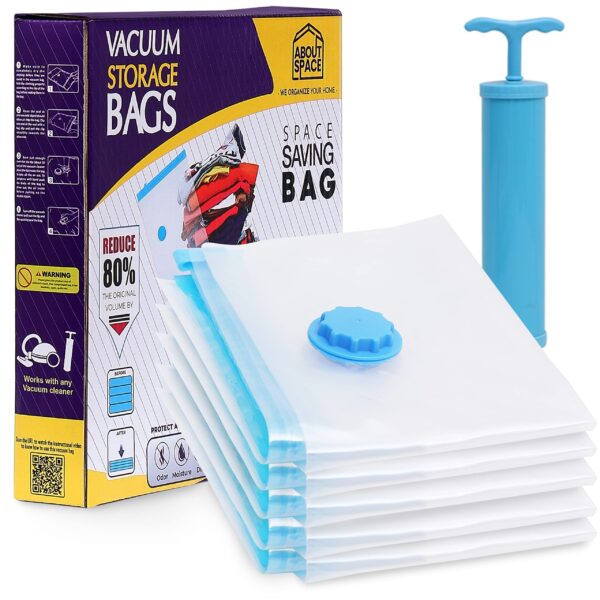 5 Reusable Ziplock Bags with a Portable Hand Pump Vacuum Bags