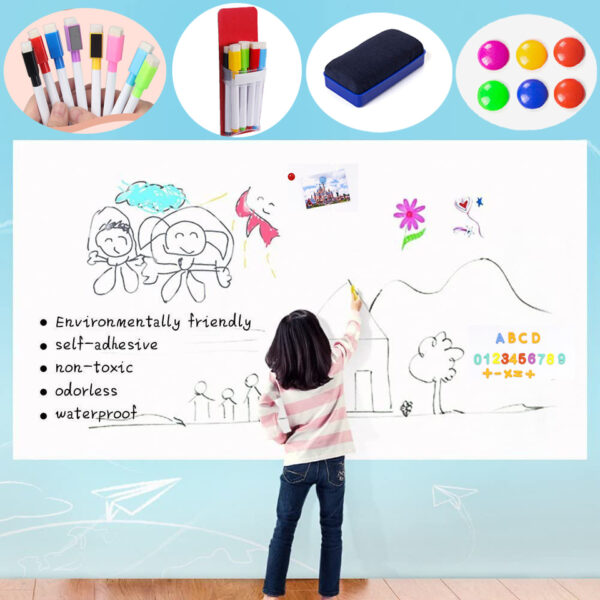 Dry Erase Whiteboard Sticker Wall Decal for School, Kids Drawing