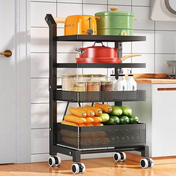 Kitchen Trolley Multi-Purpose Mesh Cart with Wheeled Storage Rack