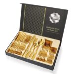 Luxurious Golden Kitchen Cutlery Stainless Steel Dining Utensils Set Of 24