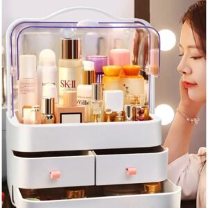 New Cosmetic Storage Box with Transparent Cover and Three Drawers