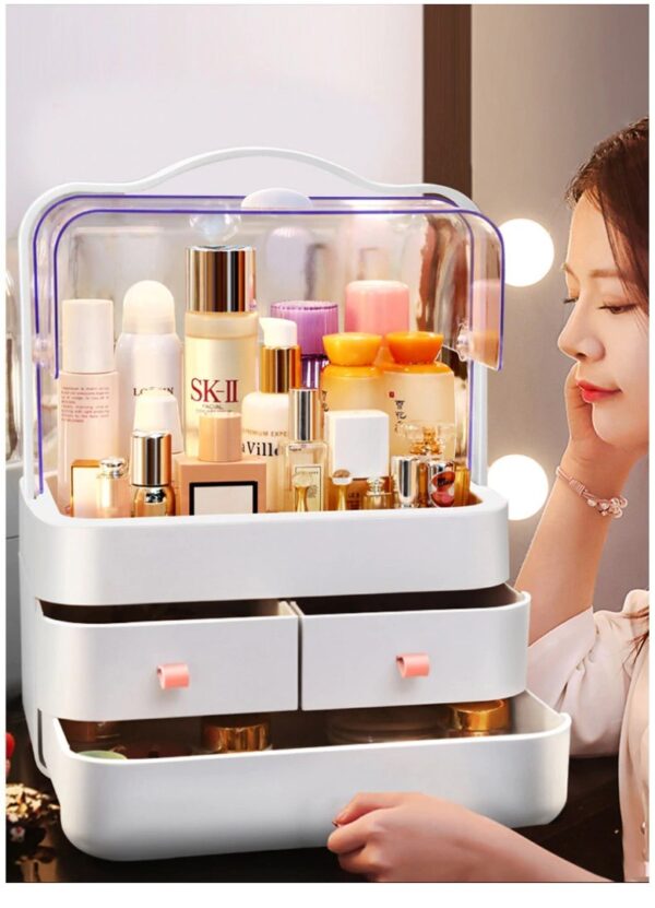 New Cosmetic Storage Box with Transparent Cover and Three Drawers