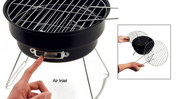 Round Portable Charcoal BBQ for Indoor Outdoor Garden Grill