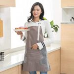 Striped Waterproof Apron with Hand Pockets Oil Resistant Kitchen Apron