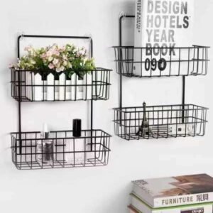 2 Wall Shelf Storage Metal Hanging Baskets with 2 Layer Racks Organizer