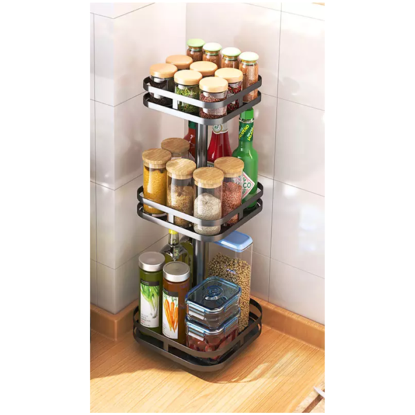 360° Rotating Decoration Metal Storage Rack with Three-Layer Container