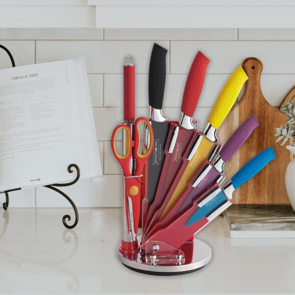 8 Pieces Colorful Knife Set with Rotating Holder Stand