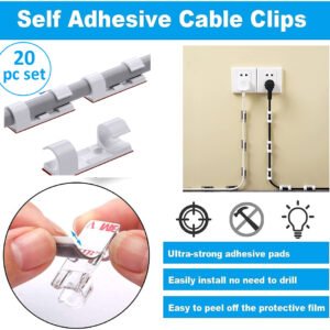 20 Pcs Pack Cord Adhesive Wire Organizer Cable Plastic Clips