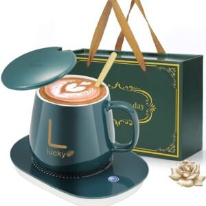 Ceramic Cup Mug With Warm Heating Plate and Spoon Multicolor