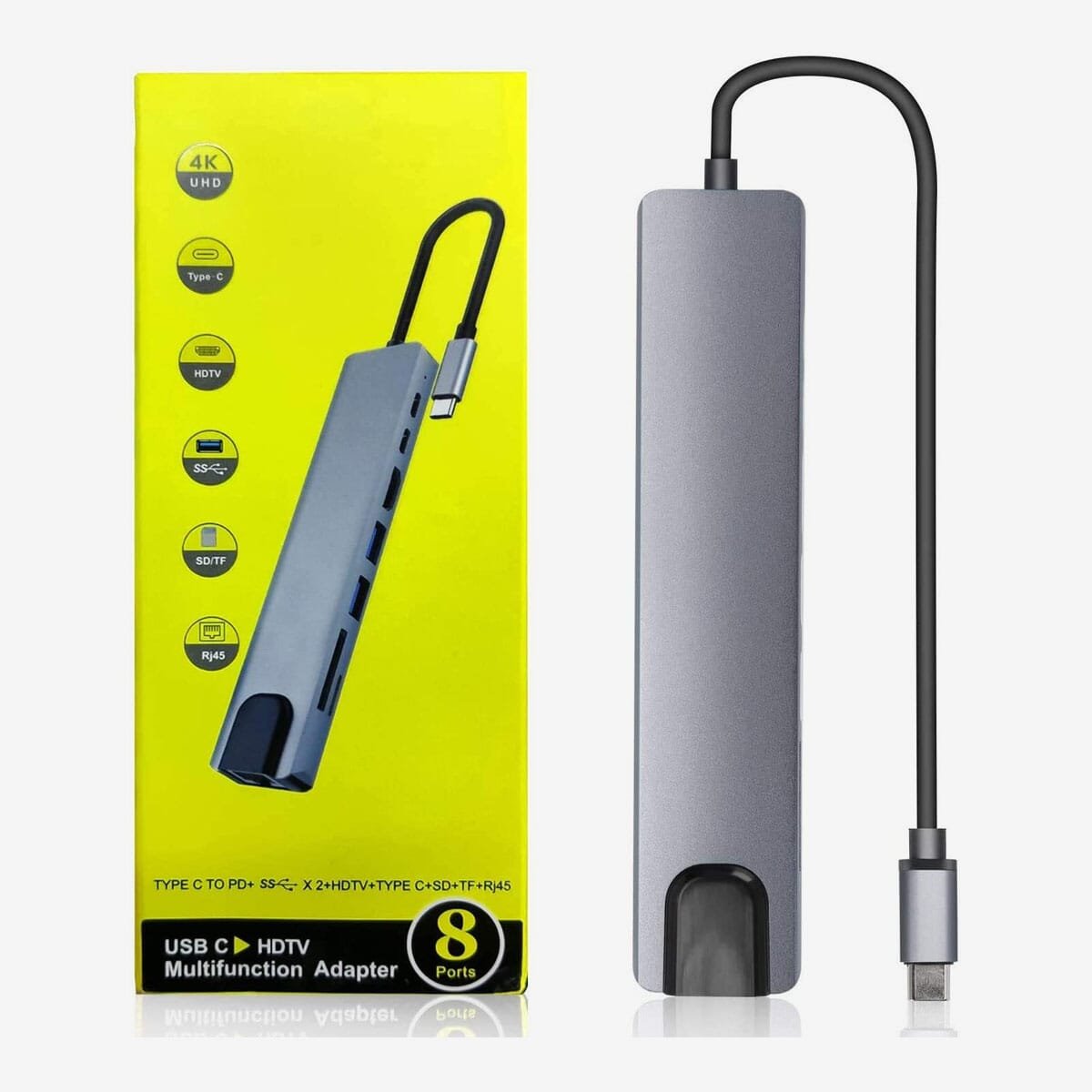 8-in-1 Multiport USB-C Hub To USB 3.0 & 4K Adapter - Silver, Powered Type-C Hub