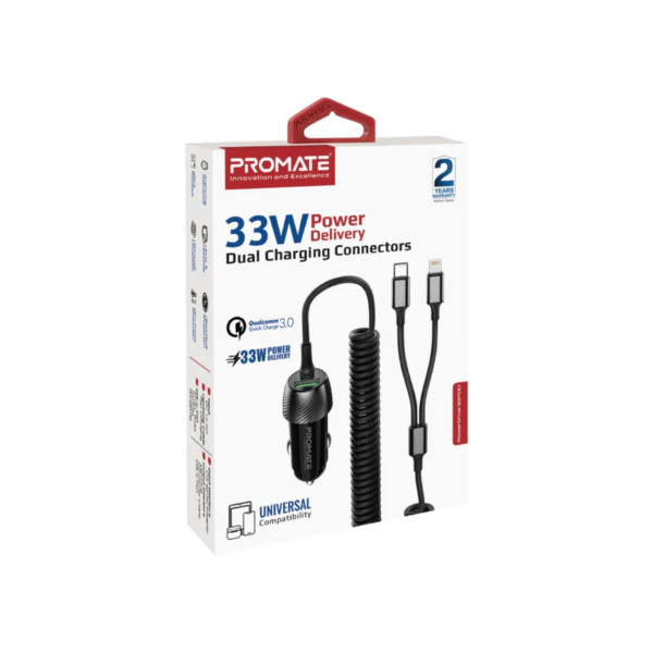 Promate POWERDRIVE-33PDCI Car Charger with 3-in-1 Splitter Cable and QC 3.0 Technology