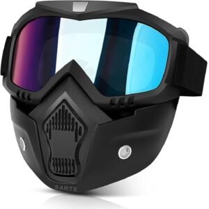 Goggle With Mask Riding Mask For Bikers Anti Scratch UV Protective Bike Face Mask For Men Detachable With Soft Foam Padded Face Cover Helmet Google Mask Off Road Dust Protection Mask (Rainbow)