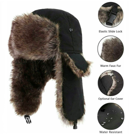 Windproof winter men's hat traditional Russian fur trapper Topi