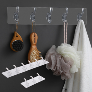 Damage-Free Clear Self-Adhesive Multi-Purpose Wall Hooks Organizer for Towels, Brushes, & More