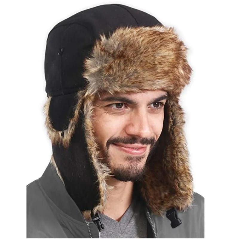 Windproof winter men's hat traditional Russian fur trapper Topi - Image 2