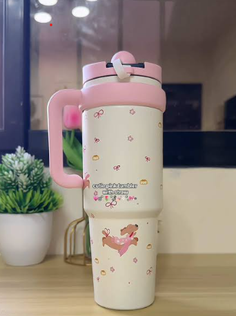 Premium Portable Water Tumbler with Comfort Handle | Car Cup Holder Friendly Travel Mug with Straw - Image 2