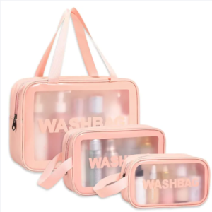 3 PCS Clear Travel Toiletry and Makeup Cosmetic Bag Set