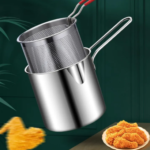 Stainless Steel Mini Deep Fryer Pot with Strainer Basket and Handle