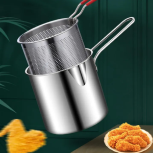 Stainless Steel Mini Deep Fryer Pot with Strainer Basket and Handle