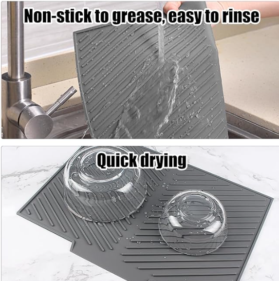 Silicone Dish Drying Mat 42.5×31.5cm, Folding Non-Slip Draining Mat - Image 3