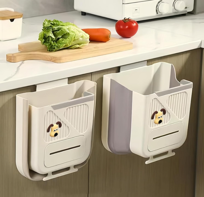 Hanging Foldable Kitchen Trash Bin for Cabinet Door and Wall - Image 3