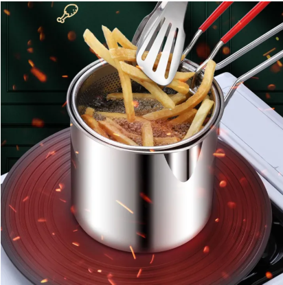 Stainless Steel Mini Deep Fryer Pot with Strainer Basket and Handle - Image 3