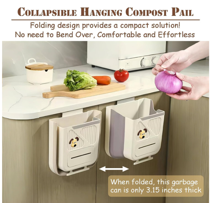 Hanging Foldable Kitchen Trash Bin for Cabinet Door and Wall - Image 4