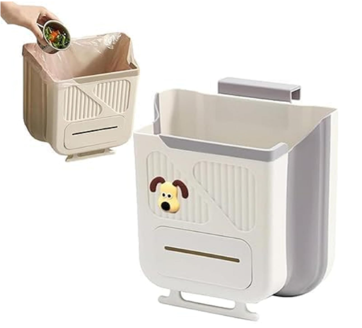 Hanging Foldable Kitchen Trash Bin for Cabinet Door and Wall
