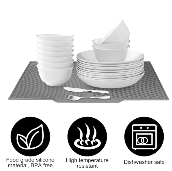 Silicone Dish Drying Mat 42.5×31.5cm, Folding Non-Slip Draining Mat - Image 4