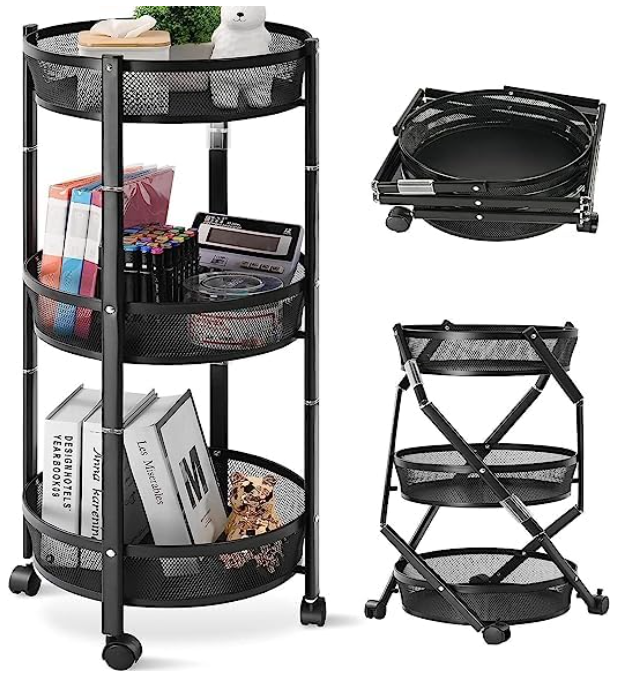 Kresal 3 Tier Kitchen Trolley with Lockable Wheels and Storage Baskets - Image 2