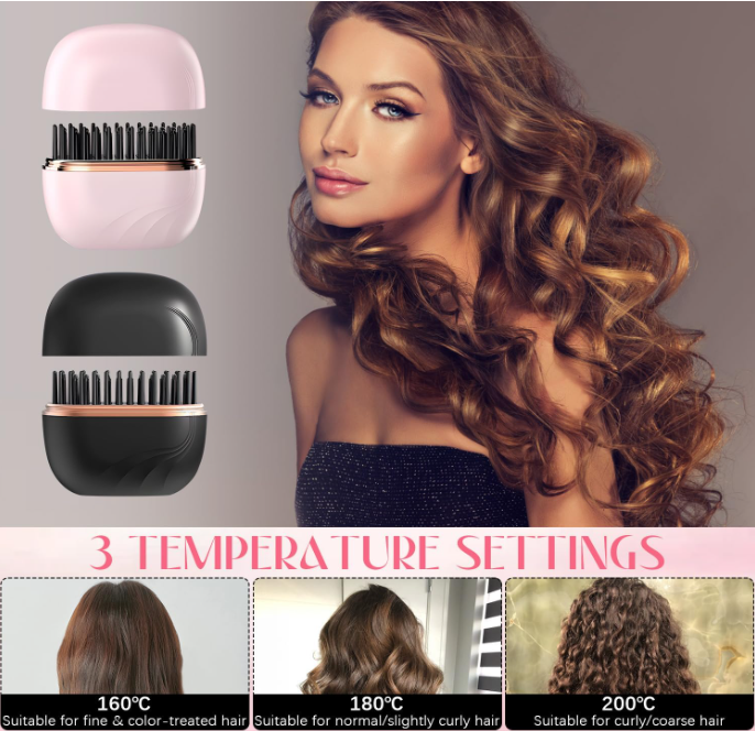 Mini Cordless Hair Straightener Brush with 3 Temperature Settings - Image 3