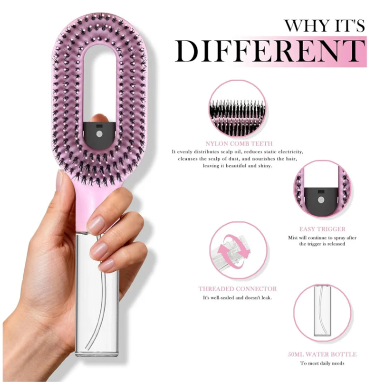 WeelBeel 2-in-1 Water Spray Hair Brush | Detangling & Anti-Frizz Spray Comb - Image 3