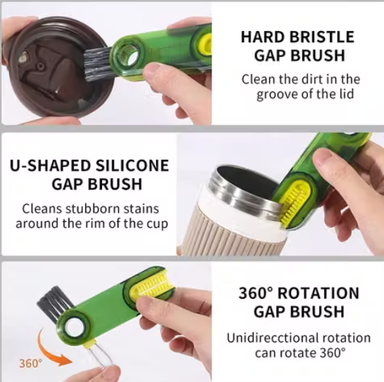 Portable 3-in-1 Cup Lid Cleaning Brush | Multifunctional Bottle & Lid Scrubbing Brush - Image 3
