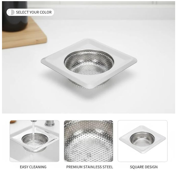 Square Stainless Steel Kitchen Sink Drain Strainer - Image 3