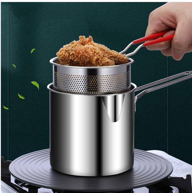 Stainless Steel Mini Deep Fryer Pot with Strainer Basket and Handle - Image 4